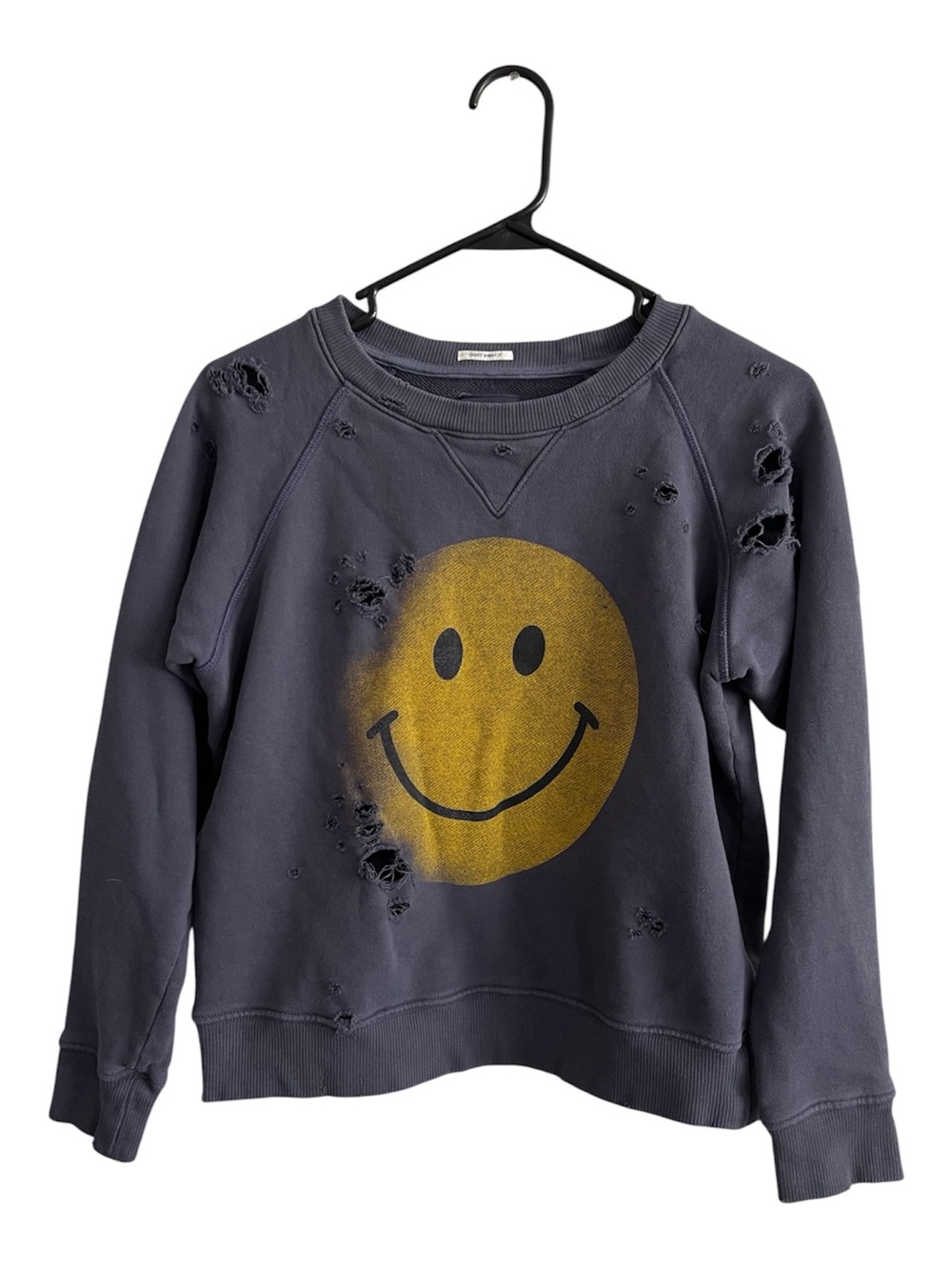Mother Distressed Smiley Face Crewneck Sweatshirt Blue Size XS